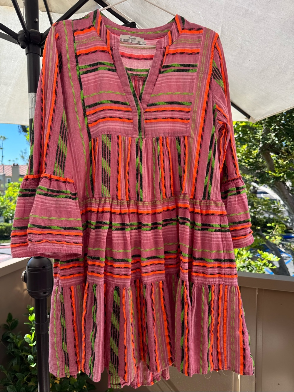 Devotion TWINS Striped Tiered Mini Dress - Pink, Orange & Green - Picture 6 of 8